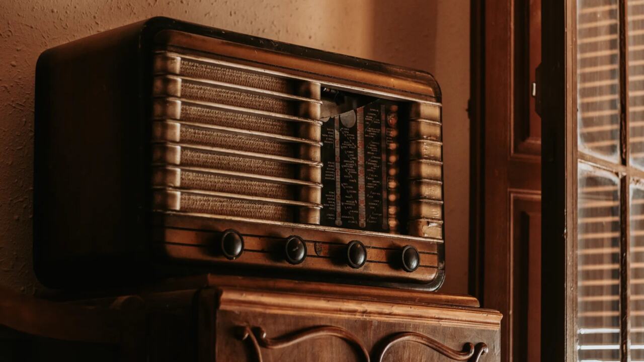 Vintage radio on a shelf